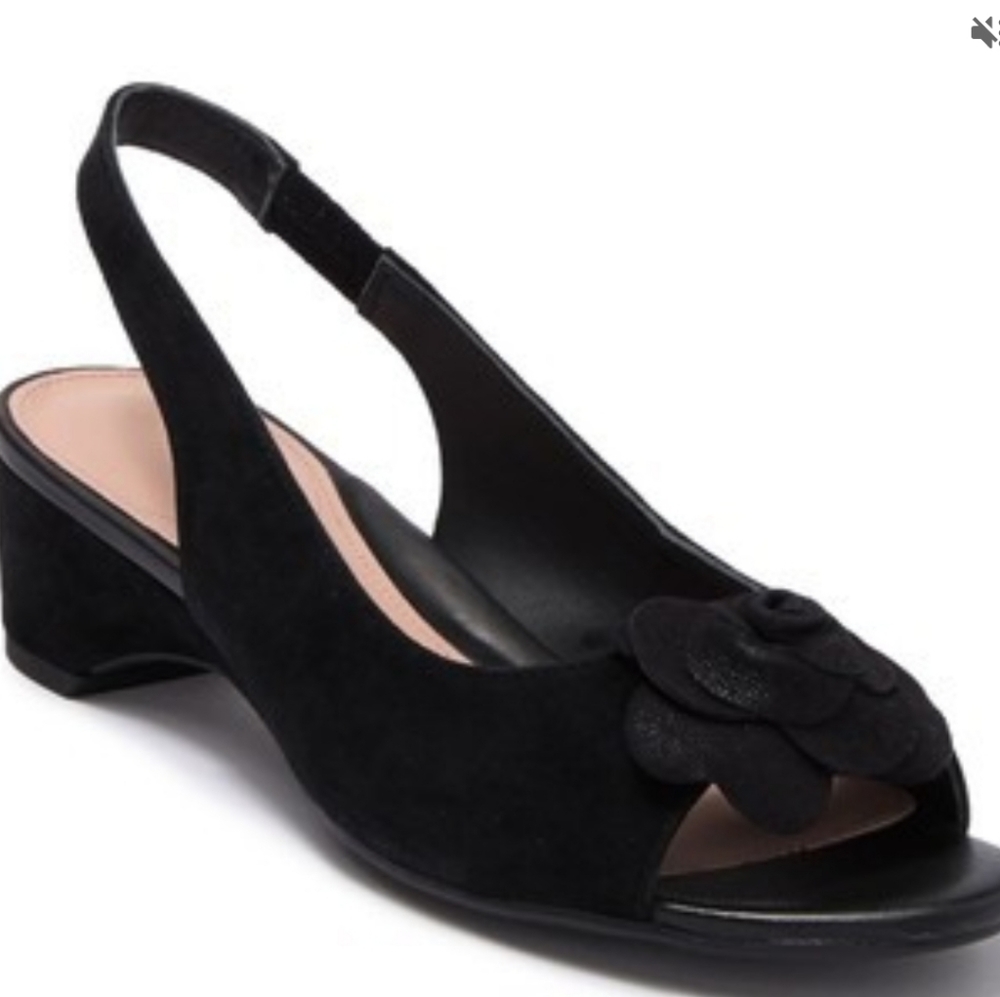 Silky Black Rose Slingback Pump